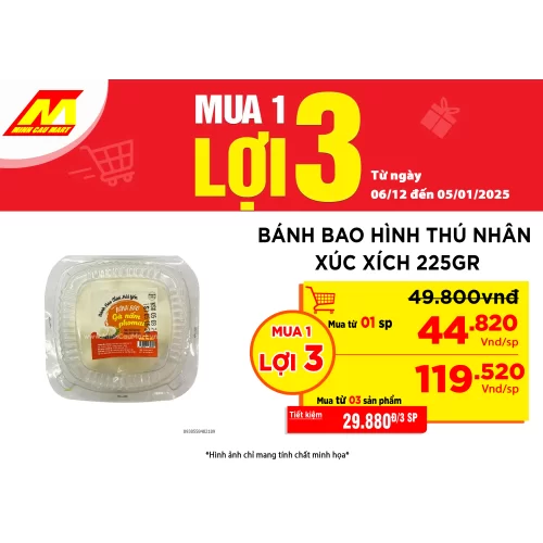 Bánh bao hình thú nhân xúc xích 225Gr